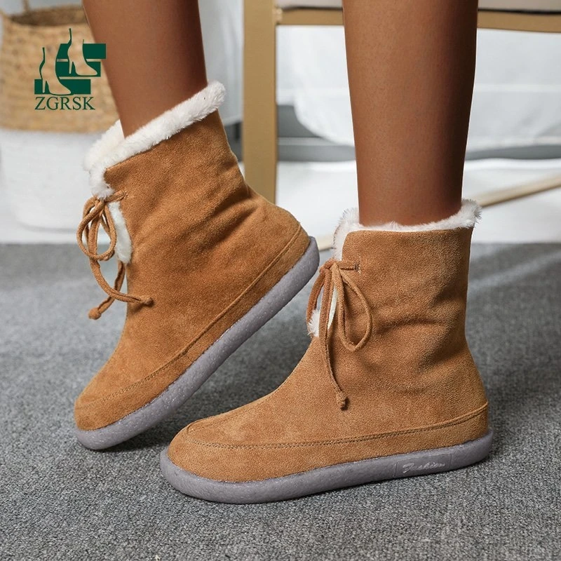

Snow Boots Women's 2021 Winter New Style Plus Velvet Flat Bottom Lace-up Women's Cotton Shoes In Tube Warm Women's Boots