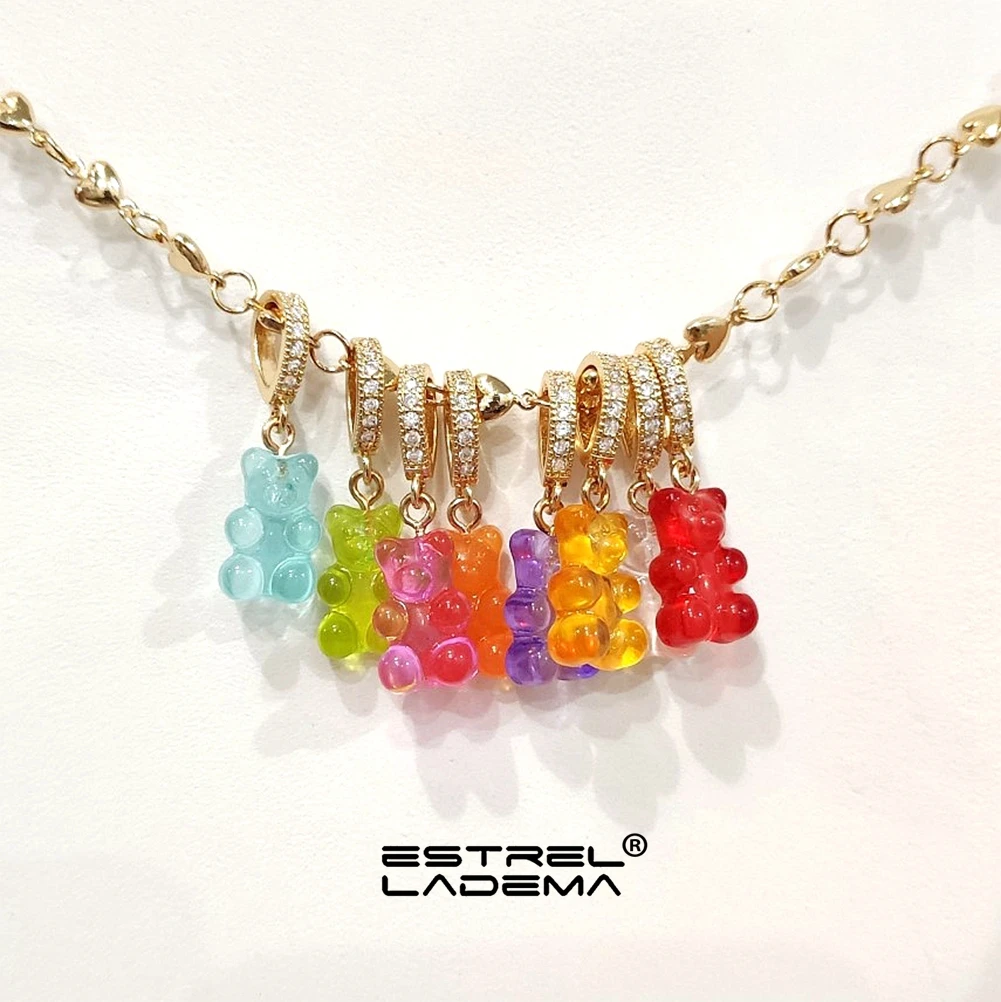 

New Colorful Transparent Zircon Jelly Bear Pendant Necklace For Women Girls Cartoon Gummy Bear Choker Necklaces Y2k Jewelry Gift