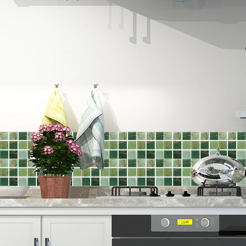 Настенная Наклейка с золотыми рыбками зеленая мозаика водонепроницаемая