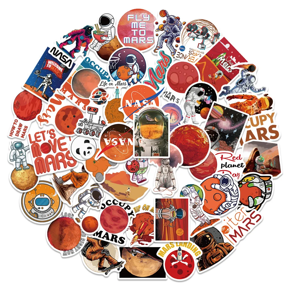 

Space Mars Series Small Fresh PVC Graffiti Sticker Notebooks Aesthetic Scrapbooking Accessories Phone Sticker Flakes 50PCS