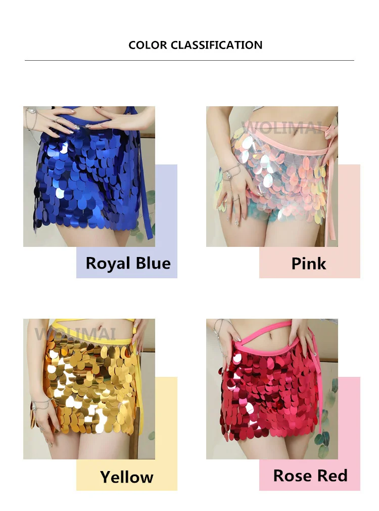 Hip Scarf Belly Dance Belt Sequins Waist Chain for Bellydance Accessories Practice Wear Shinning Women Short Wrap Skirt Oriental