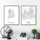 Черно-белый плакат с картой Южной Кореи, Художественная печать, уличная Дорожная карта Сеула, современная настенная Картина на холсте, картина, офисный Декор