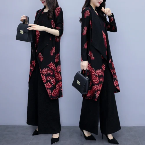 

Floral Print Women 3 Piece Set Top And Pants Wide Leg Wholesale Clothing Women Set Conjunto Feminino Year-old Female Costume