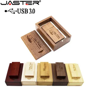 Флэш-накопитель JASTER USB 3,0, деревянный usb + деревянная коробка, флешка 4 ГБ 8 ГБ 16 ГБ 32 ГБ 64 ГБ, подарок для свадебной фотографии, бесплатный логотип на заказ