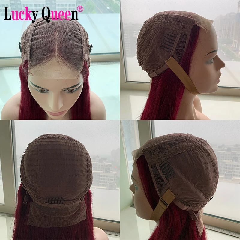 

Lucky Queen Brazilian Straight 99J Colored 4x4 Lace Closure Human Hair Wigs 18"-30" Inch Remy Hair Pre Plucked For Black Women