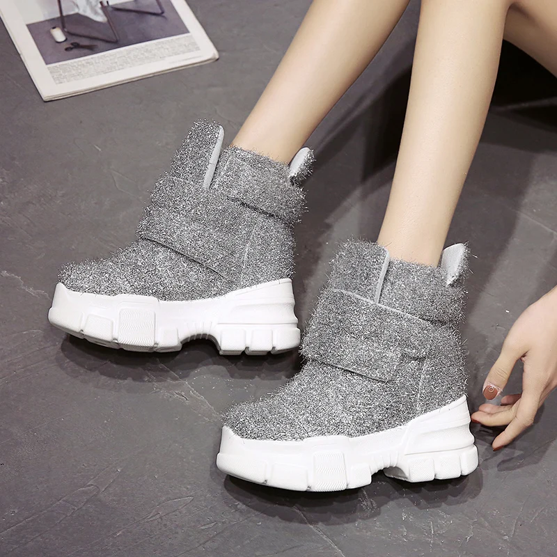 Женские зимние ботильоны на танкетке Кроссовки платформе ботинки Обувь с