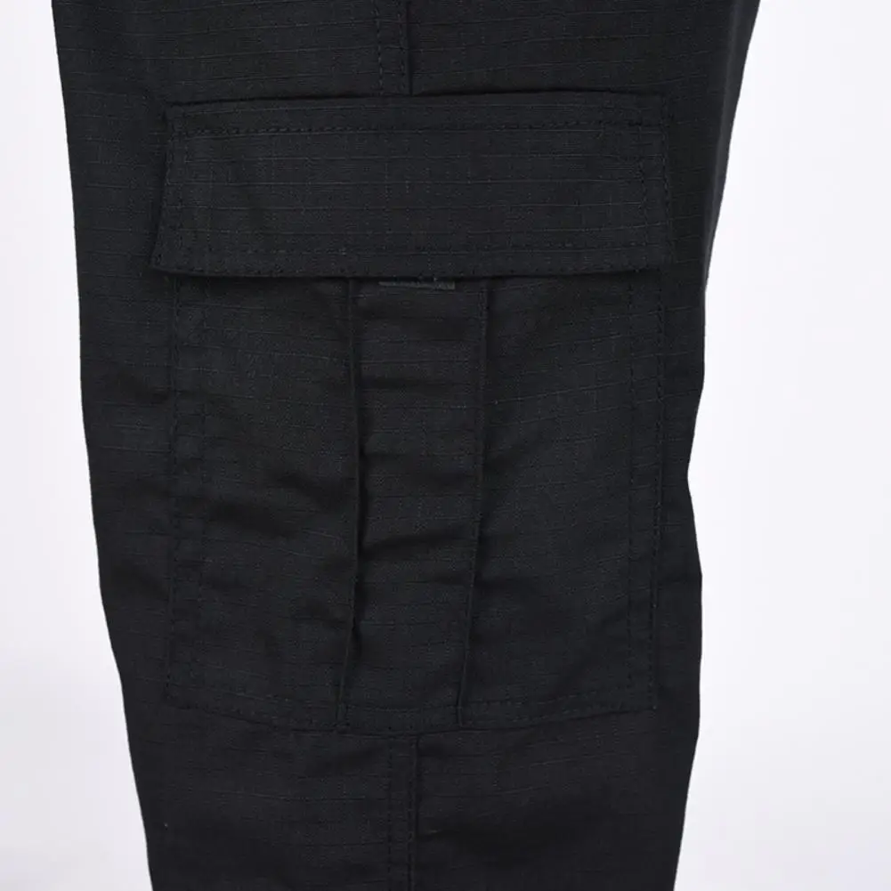 

Men Solid Color Multi Pockets Training Long Cargo Pants Hiking Straight Trousers