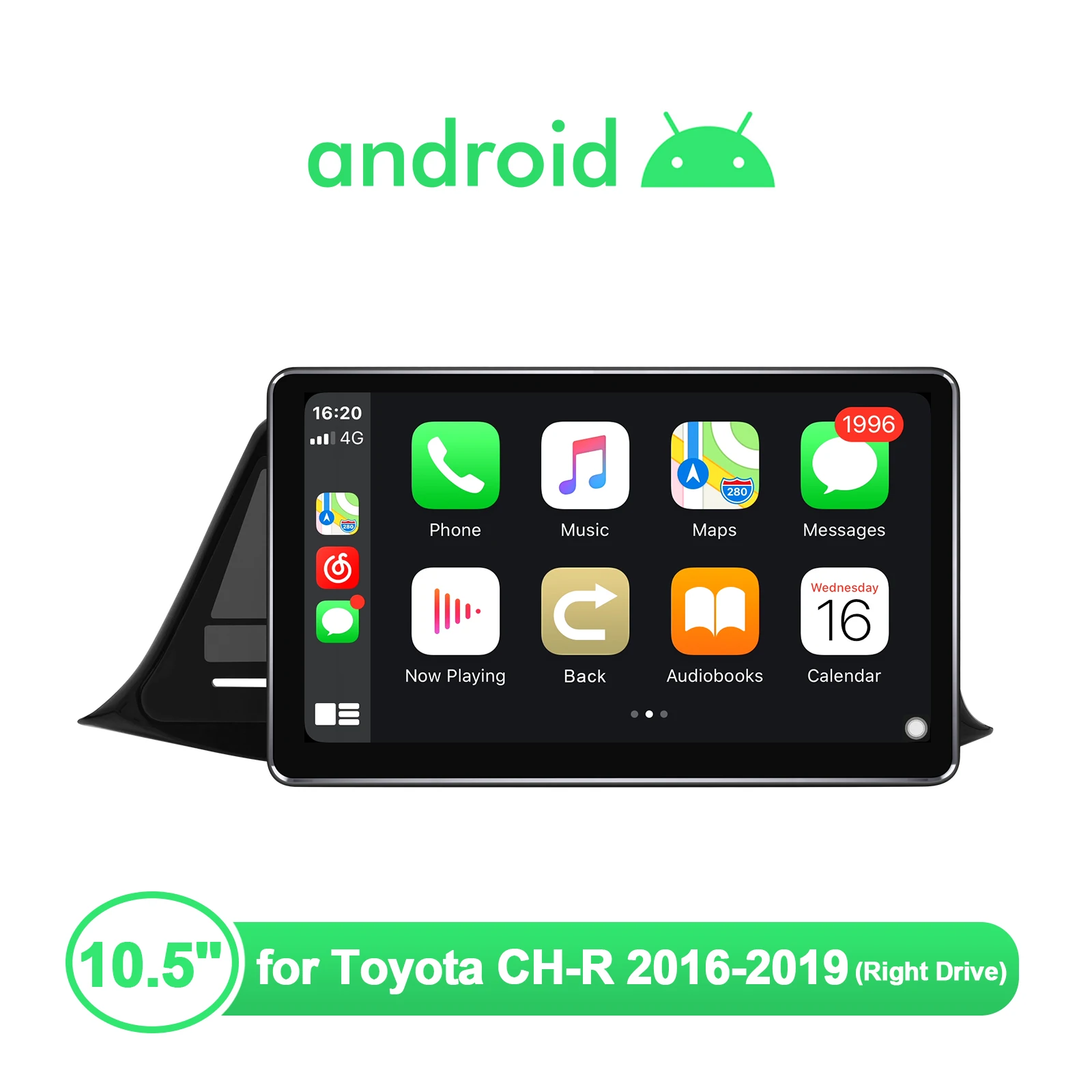 

Android 10.0 Head Unit 10.5 Inch Car Radio Touch Screen With Carplay And Steering Wheel For Toyota CHR 2016-2019(Right Drive)