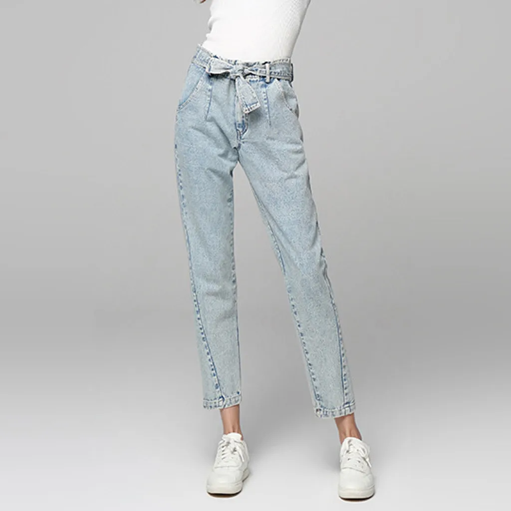 Женские потертые джинсы с карманами SAGACE повседневные однотонные брюки высокой