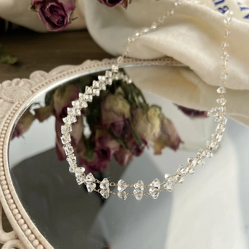 

Fashion Choker Necklace For Women Girls Decorative Rhinestone Golden Color Choker Chain Bead Clavicle Chain