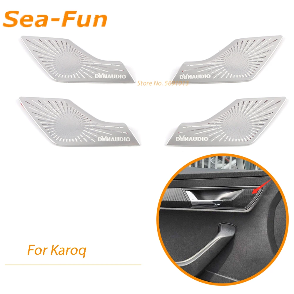 

For Skoda Karoq 2018 2019 2020 Car Inner Door Handle Speaker Loudspeaker Trim Cover Chrome Decoration Interior Accessories