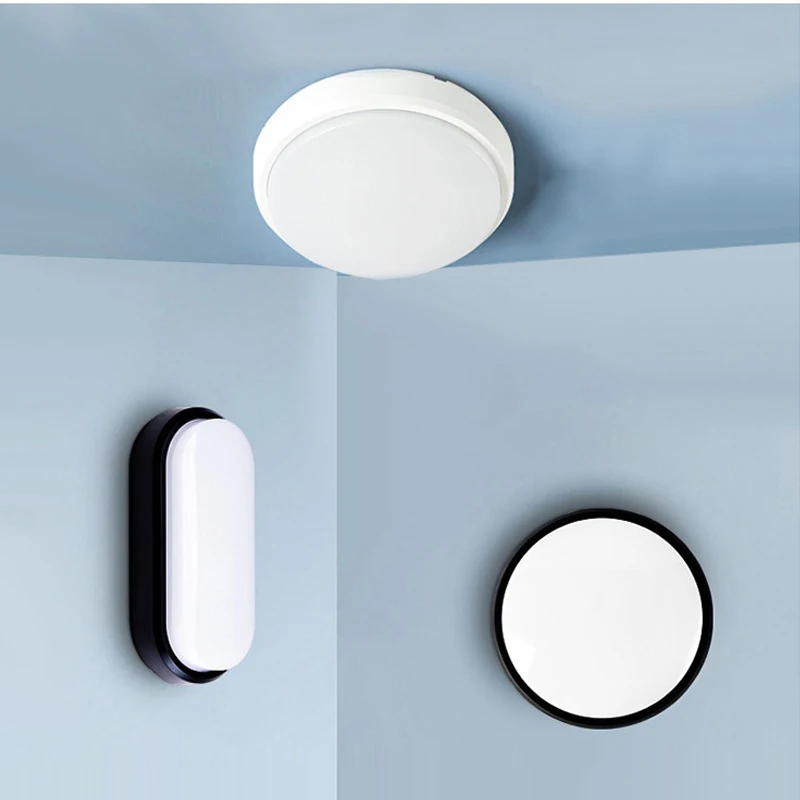 Lámpara de techo impermeable para baño, luz LED redonda ovalada para exteriores, balcón, entrada, porche y jardín, de alto brillo, color blanco y negro