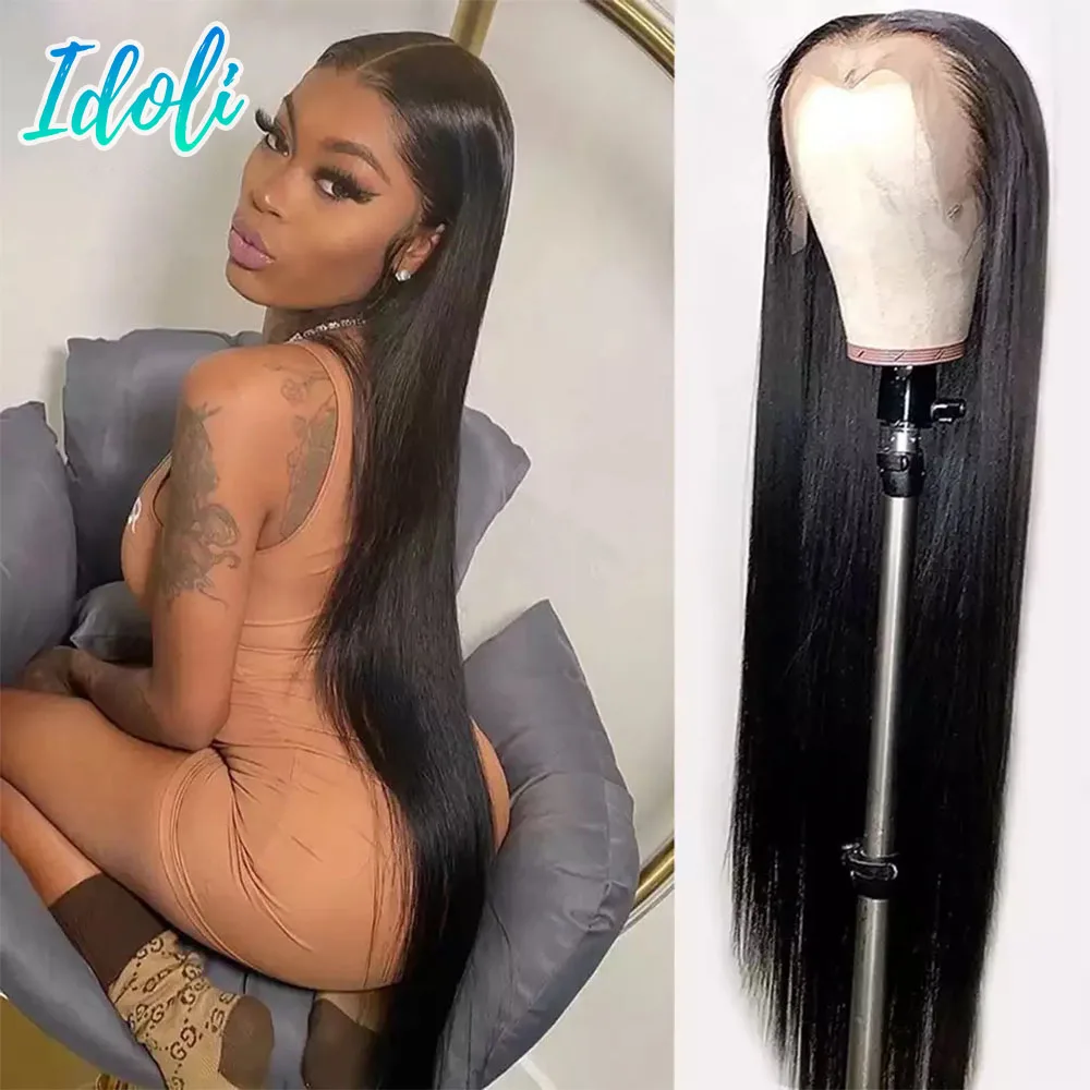 

13x4Lace Front Human Hair Wigs Bone Glueless Straight Natural Color hair for Women Transparent Lace Frontal Wig Hair Closure Wig