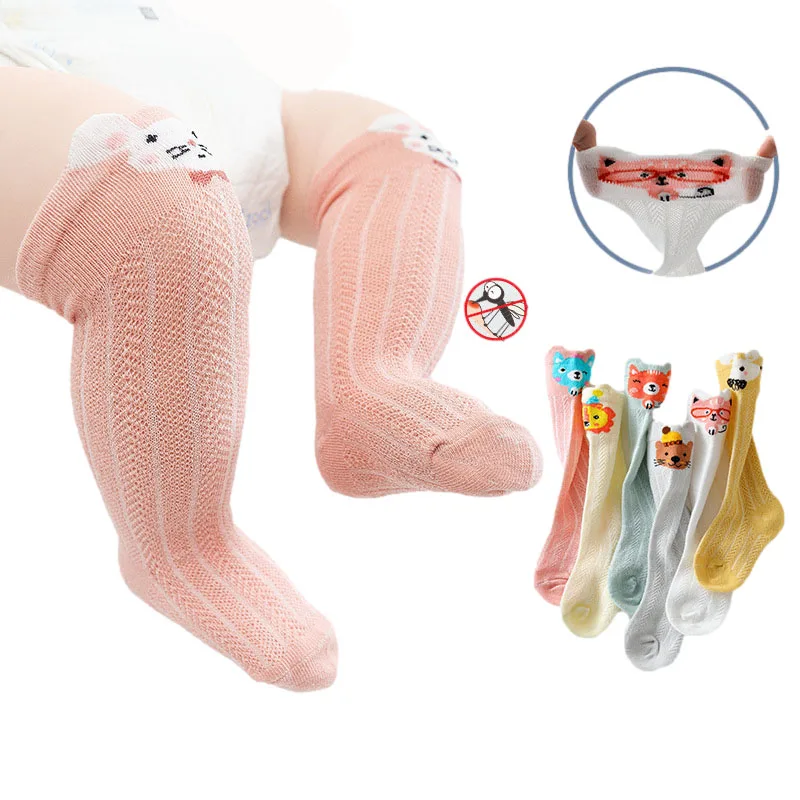 

New Baby Mesh Socks Summer Long Mesh Stockings Cartoons Animal Cute High Stock Breathable Newborn 3 Pairs Babies Stocking 0-3Y