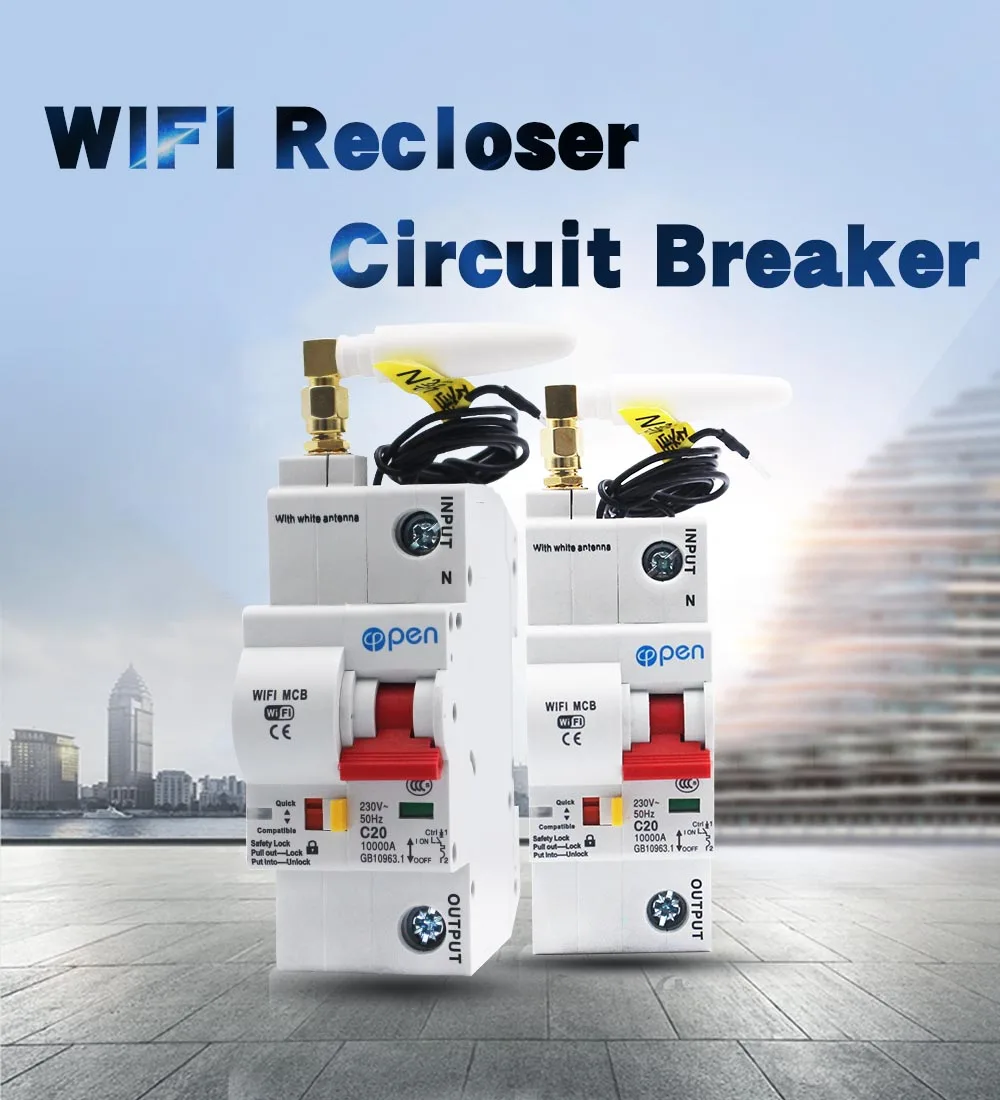 OPEN 1P 16A Remote control Wifi Circuit Breaker/ Smart Switch/ Intelligent automatic Recloser support Alexa and google home