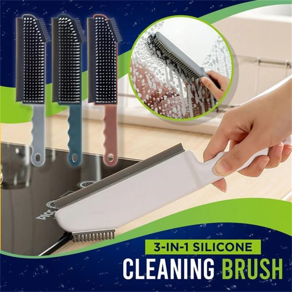 

3-in-1 Silicone Cleaning Brush Kitchen Bathroom Countertop Silicone Floor Window Cleaning Tool Scraper Brush Cleaning Brush