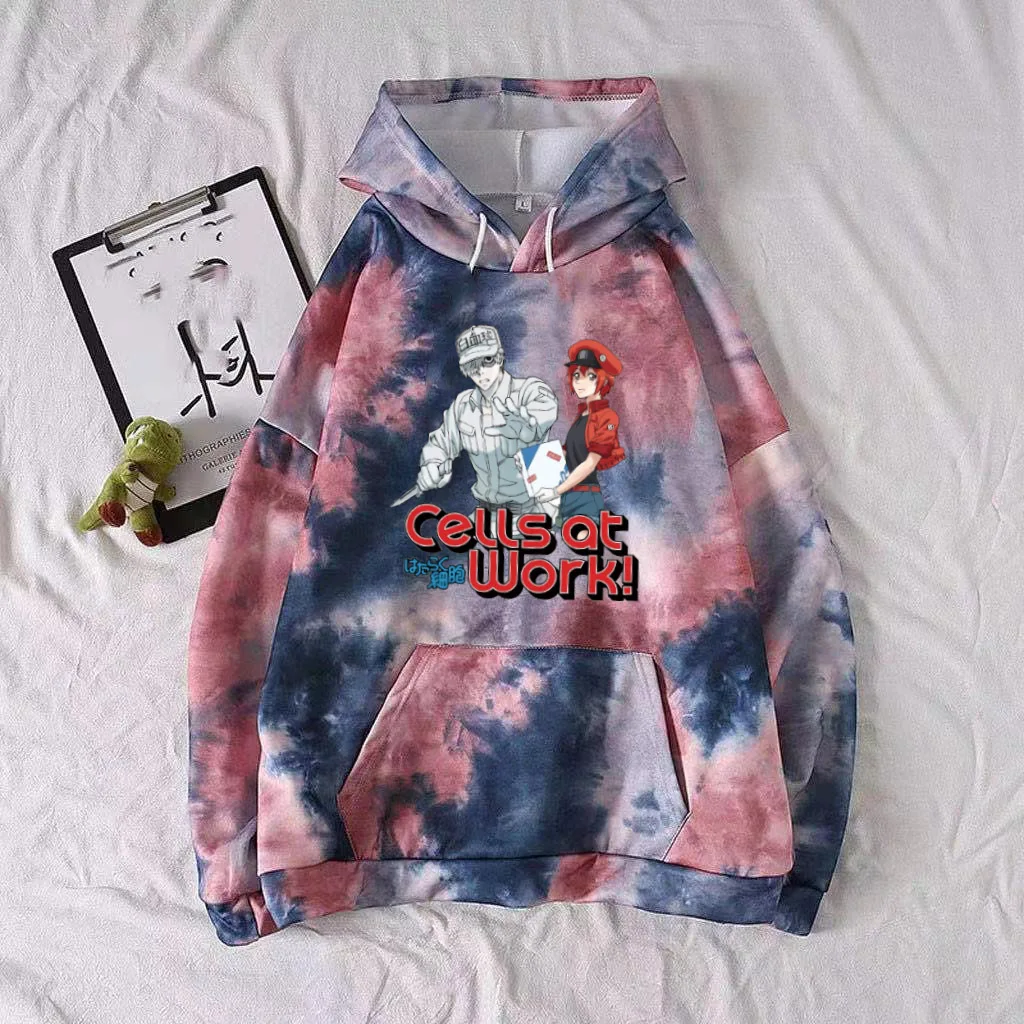 

Uniex Hot Anime Hoodie Cells at Work Pullovers Tops Fashion Tie-dye Cloth