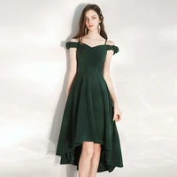 special occasion dresses vintage v neck short luxury dark green spaghetti strap knee length a line satin women prom gown e1009