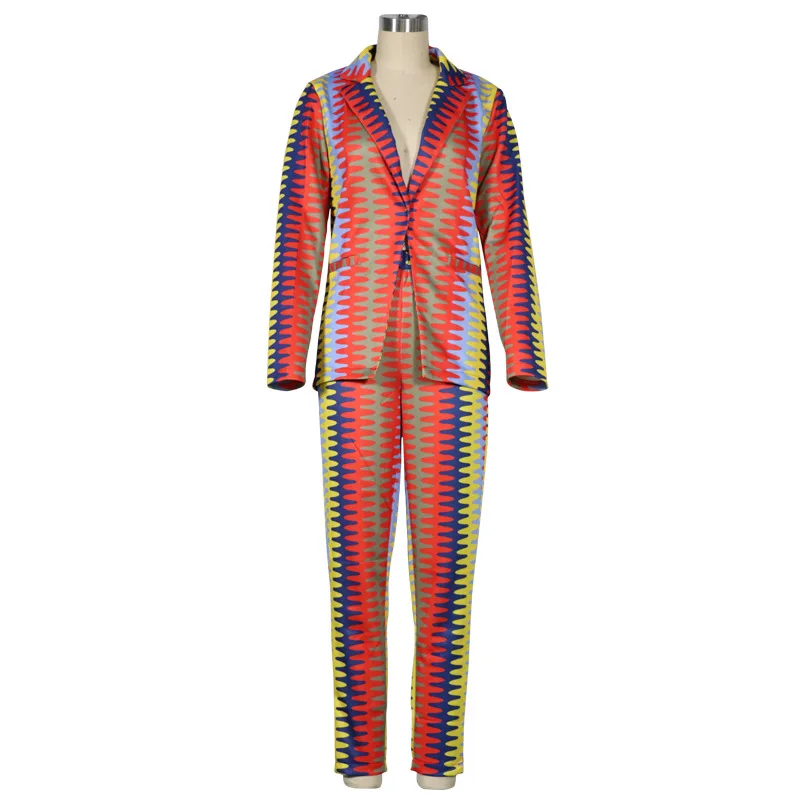 

European and American new style women's clothing, new fashion printing, western fit two-piece casual suit, elegant temperament