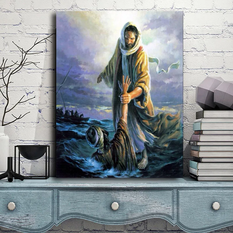 

Jesus Walking On The Water Abstract Art Canvas Poster Painting Oil Wall Picture Print Minimalist Home Bedroom Decoration Artwork