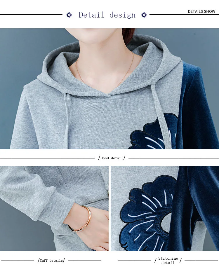 Womens Velour Tracksuit Set Casual Zipper Long Sleeve 2 Pieces Outfits Hoodie Sweatshirt& Sweatpants Size with Pocket M-3XL