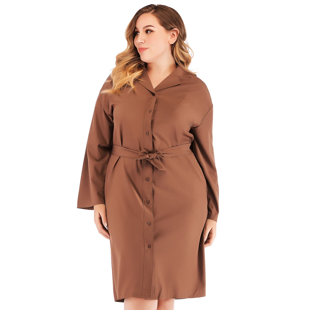 

2020 Spring Autumn Women Solid Belt Slim Dress Elegant Long Sleeve Female Loose Casual Clothing Skirt Ladies Plus Size Oversize