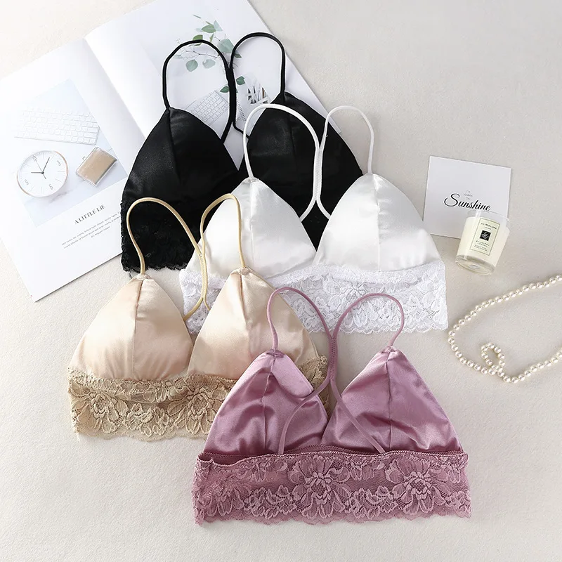Кружевной мягкий бюстгальтер белый Удобный беспроводной Женский треугольный