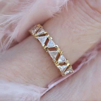 triangle zircon hollow geometric 14k gold plated brass rings for women korean fashion gold rings party daily wedding jewelry