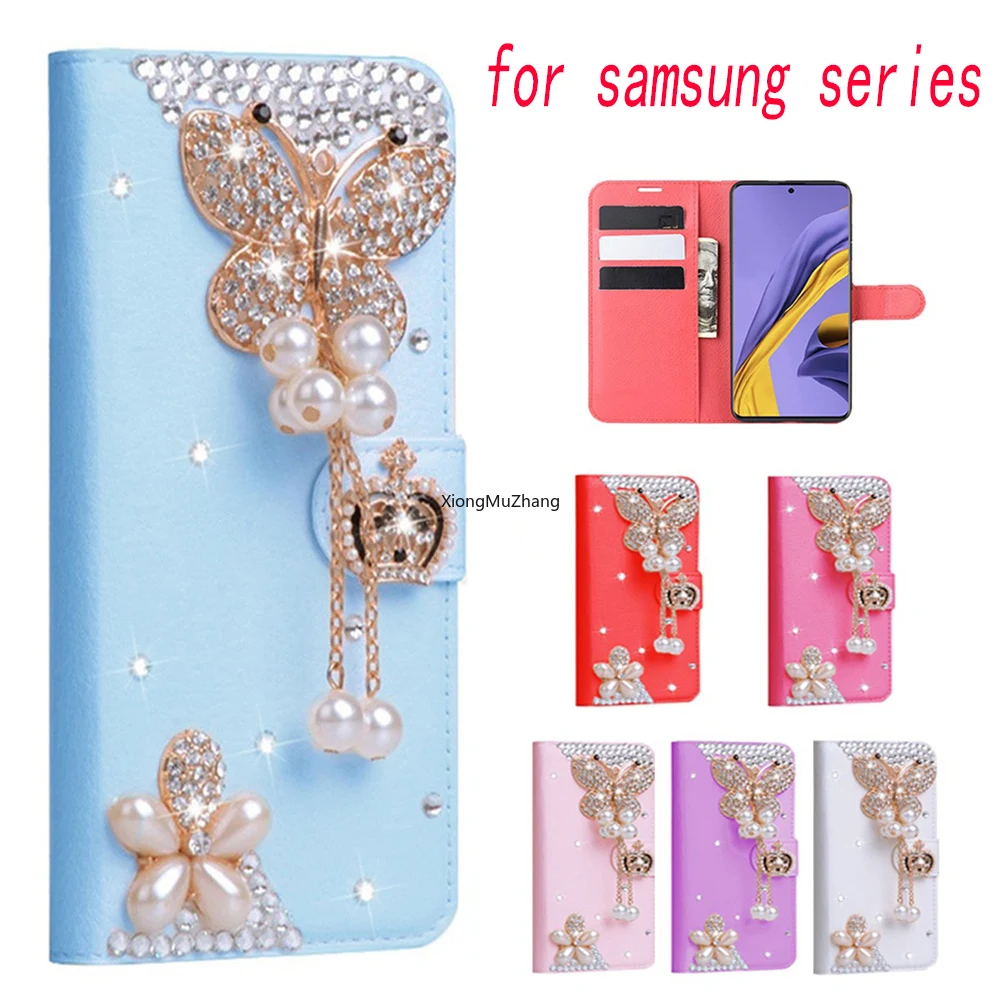 

Luxury Women Rhinestone Leather Phone Wallet Case Bling Diamond Cover For Samsung Galaxy S8 S9 S10 S20 S21 Plus Ultra Note 20 10