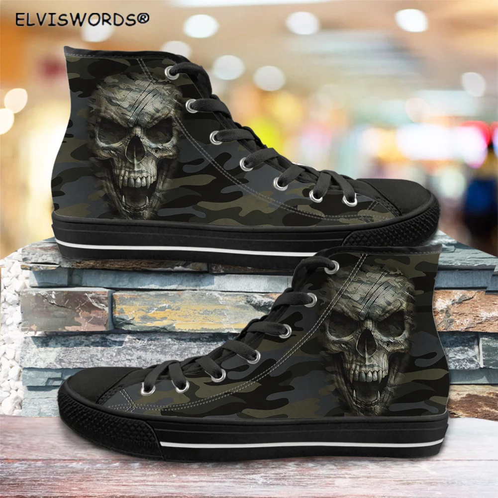 

ELVISWORDS Camouflage Sugar Skull Printed Breathable Men's Walking Shoes Casual Male's Vulcanized Shoes Comfortable Teen Flats