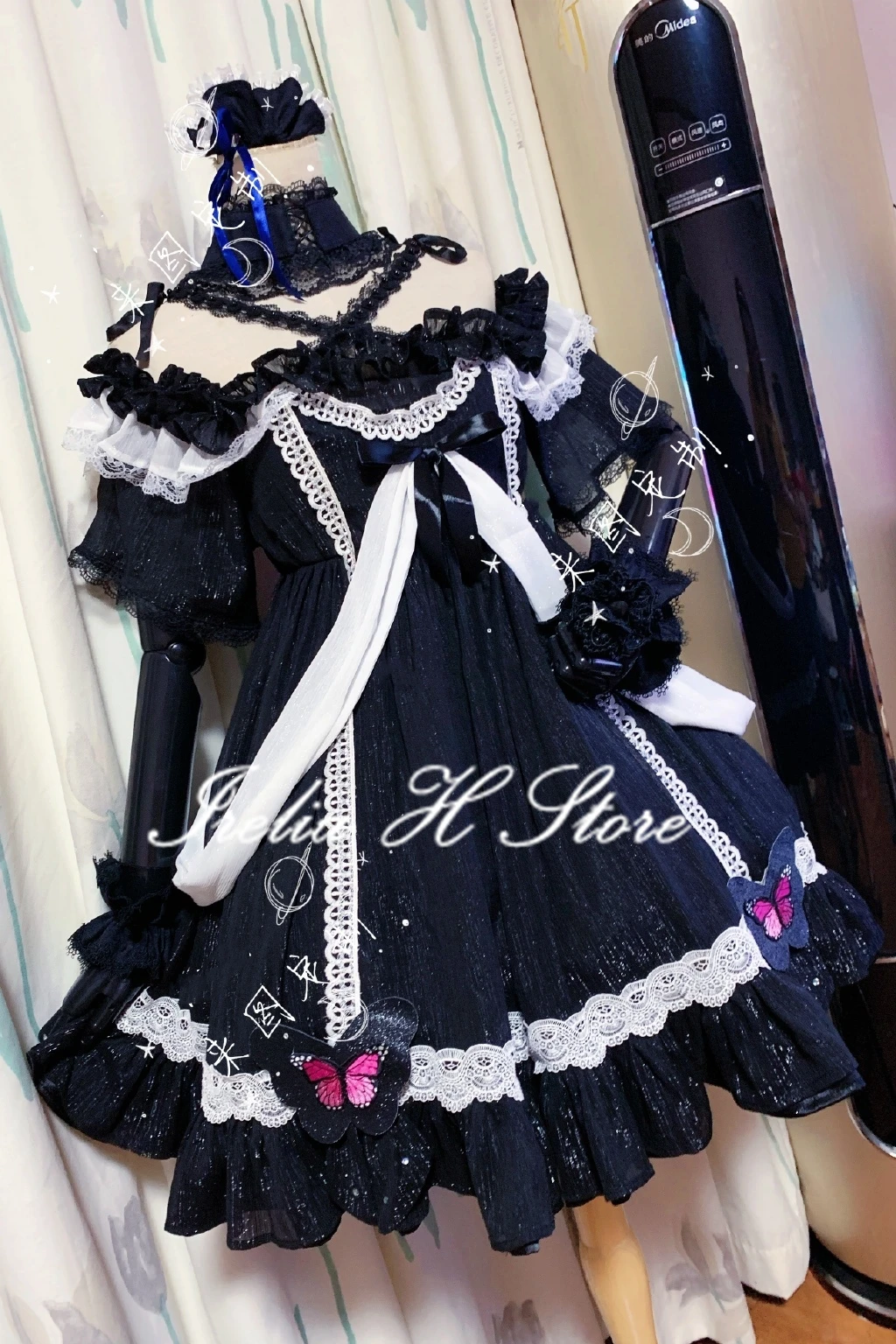 

Irelia H Store Vtuber Uruha Rushia Cosplay Costume Idol Lolita Black Dress Custom made/size