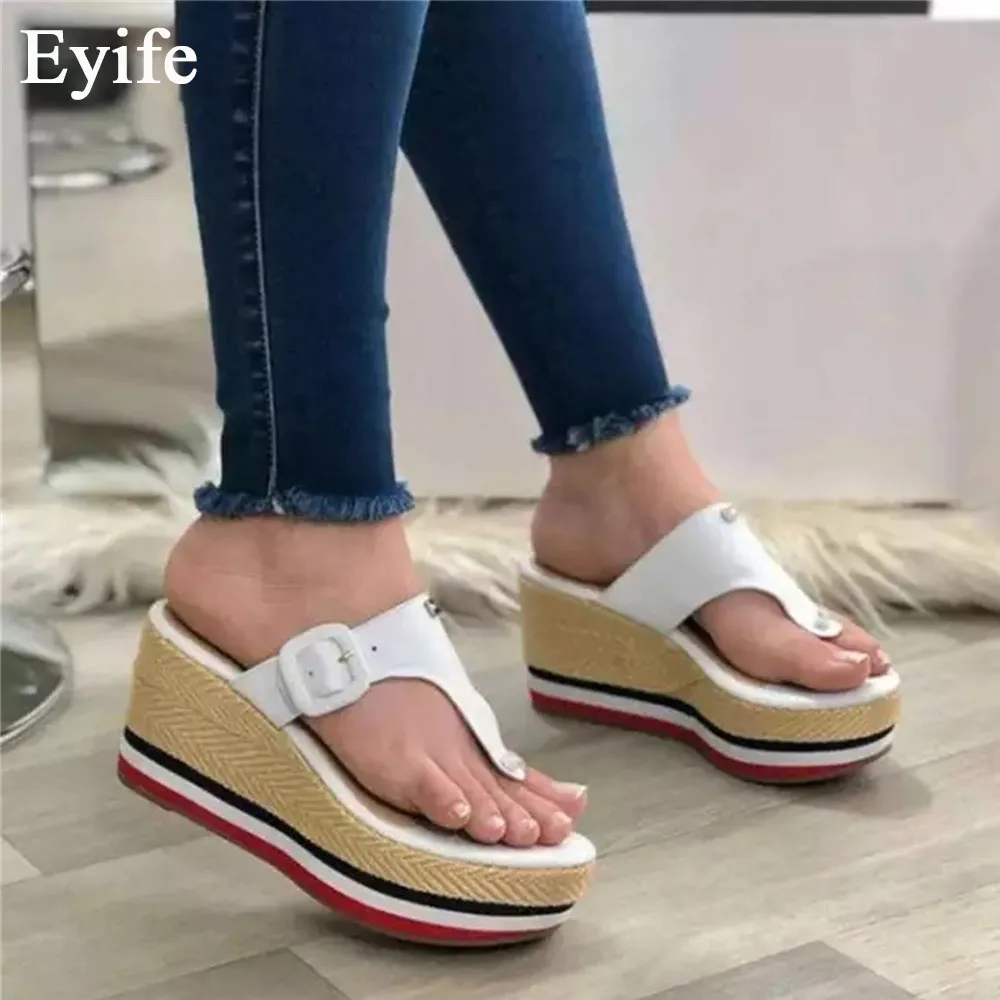 

2021 Platform Sandals Women Summer Fashion Soft Buckle Ladies Wedge Dress Beach Slippers 35-43 Big Size Hemp Casual Slides