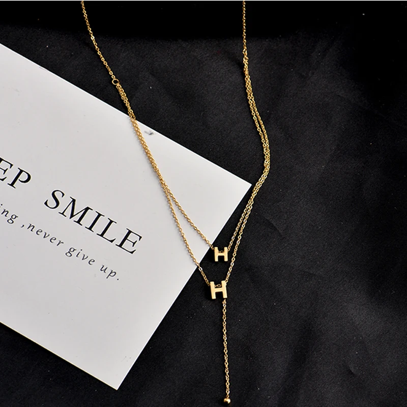 

Titanium steel New fashion jewelry 2 layer H letters choker snake necklace nice gift for women girl