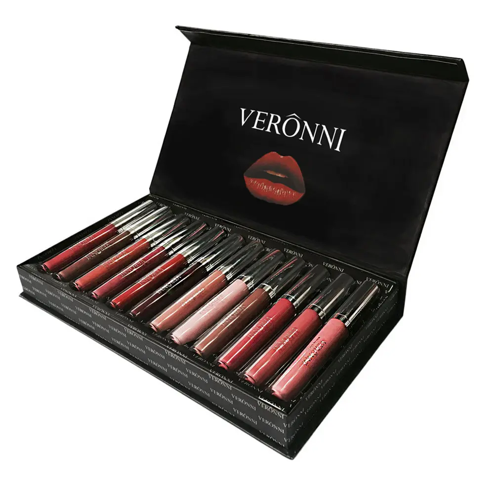 12PCS with box Бренд VERONNI, 6/12 цветов, Матовая жидкая губная помада, набор для макияжа, матовый блеск для губ, набор, Batom, водостойкая косметика для губ, бархатный набор для губ - Цвет: 12PCS with box