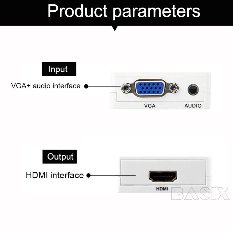 Адаптер конвертер BKSCY VGA в HDMI мини 1080P VGA2HDMI с аудио для ПК ноутбуков проекторов