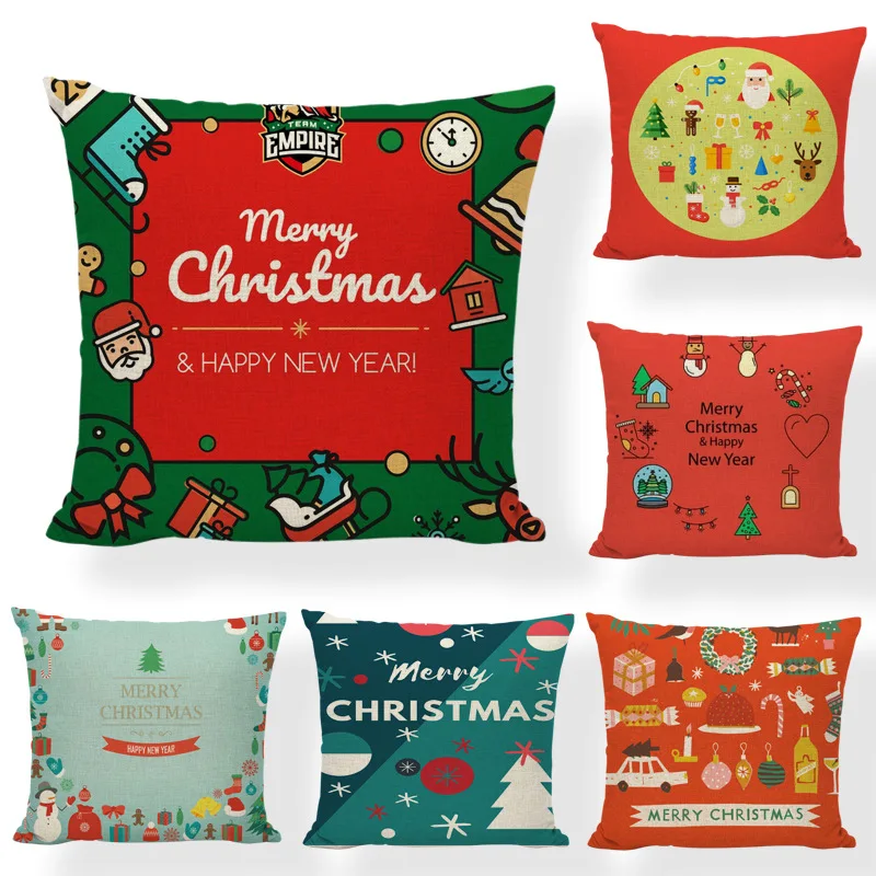 

Christmas Day Santa Claus Flax Christmas Pillow Cover Clau Snowman Living Room Sofa Bedroom Car Home Decoration Cushion Cover