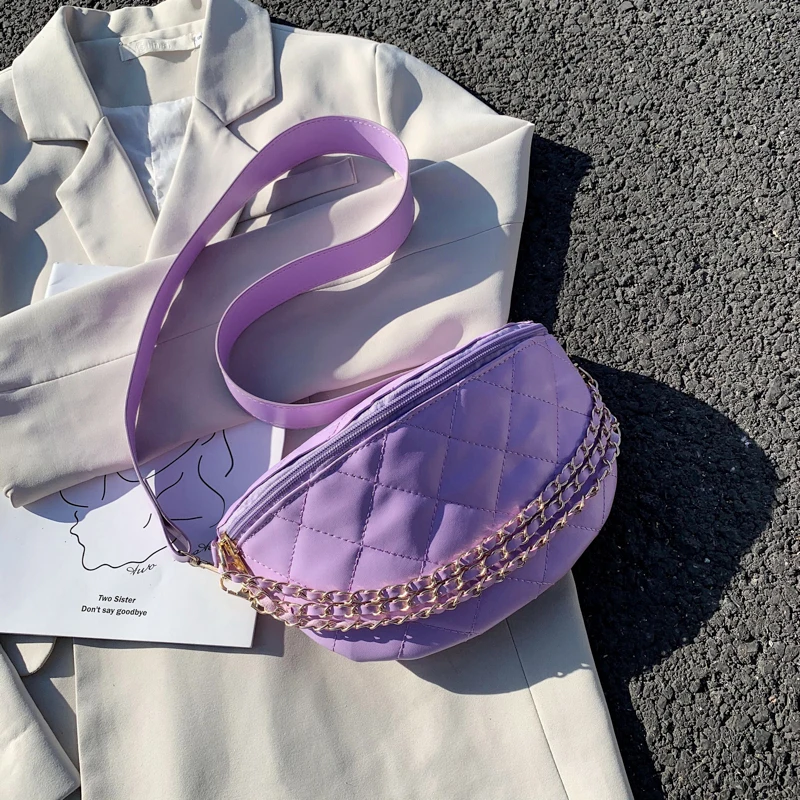 

Diamond pattern chain Crossbody Bags For Women 2021 Luxury Shoulder Handbags Female Travel Purple Chest Bag