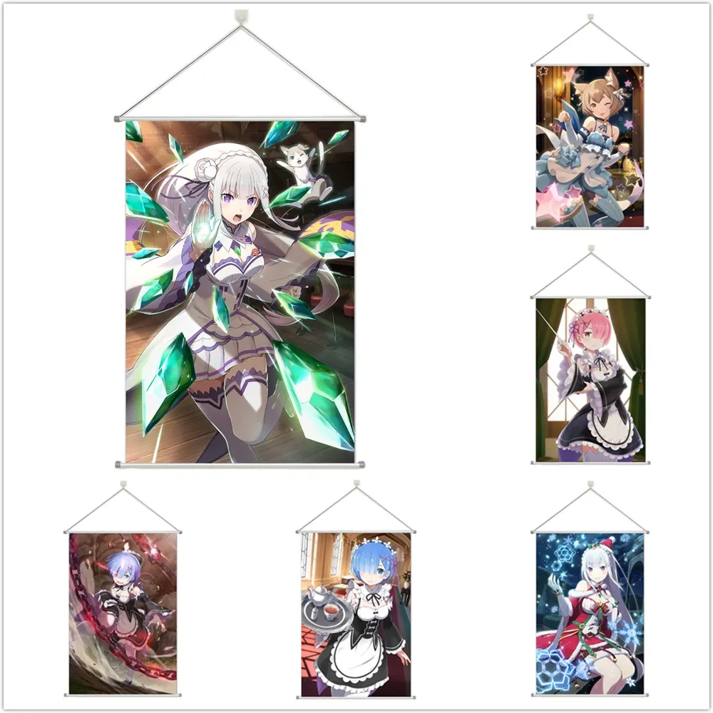 

Re Zero Emilia Rem Ram Felix Alloy Scroll Cartoon Comic Scroll Hanging Wall Decor