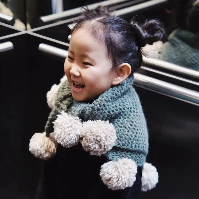 

European And American Style 2021 New Girls' Wool Scarf Baby Warm Diagonal Scarf Little Girl Thickened For Autumn Winter