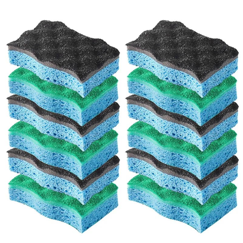 

Dual-Sided Kitchen Sponges for Dishes Non-Scratch Natural Wood Pulp Cotton Dishwashing Sponges Scrub Sponges 12Pcs
