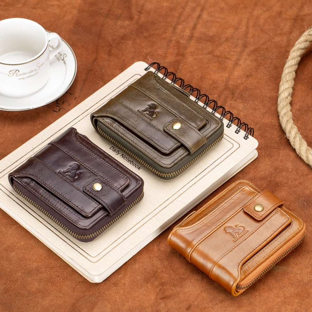 

LAOSHIZI Men Genuine Leather Brand RFID Wallet Male Organizer Coin Purse Pockets Slim Fashion Zipper Clamp Wallet Card Holder