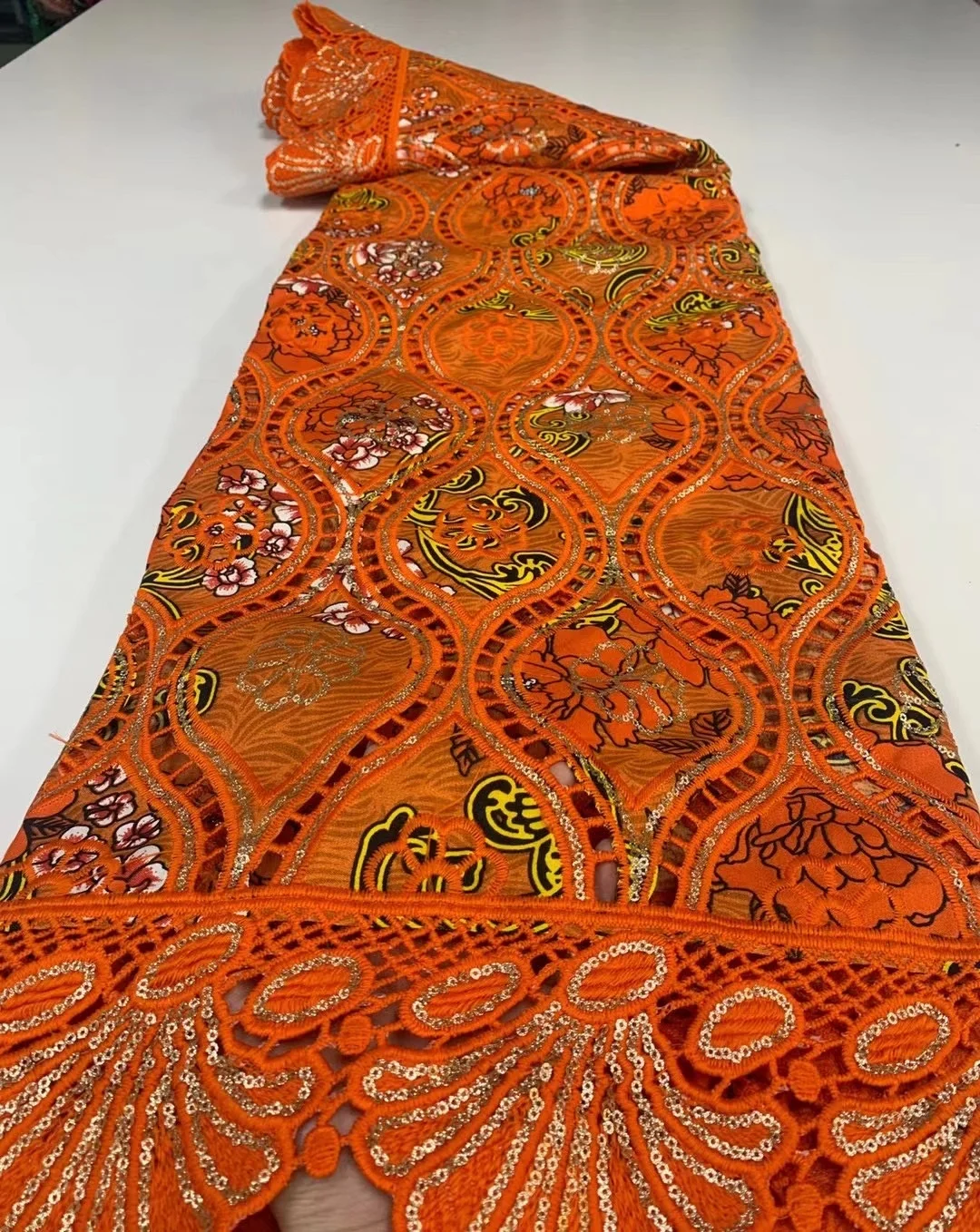 

African orange Cord Lace Fabric 2020 High Quality Nigerian Women Dress Material Water Soluble Embroidery 5 Yards Guipure Lace