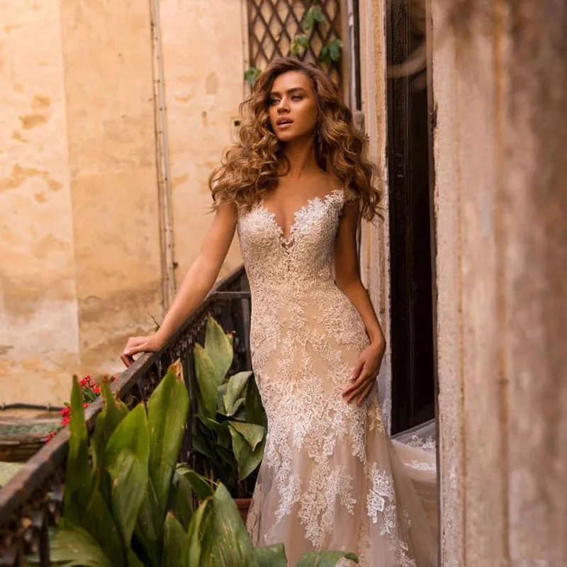 

Hi Shy Bride New simple wedding dress backless sleeveless design chiffon lace bride dresses princess dress plus size tailor-made