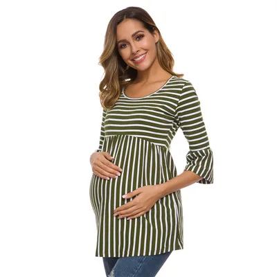 pic Женский топ в полоску с баской для беременных, 3/4, с оборками, с рукавами-колокольчиками, свободная туника, Одежда для беременных, Повседневная рубашка для беременных - Цвет: pic
