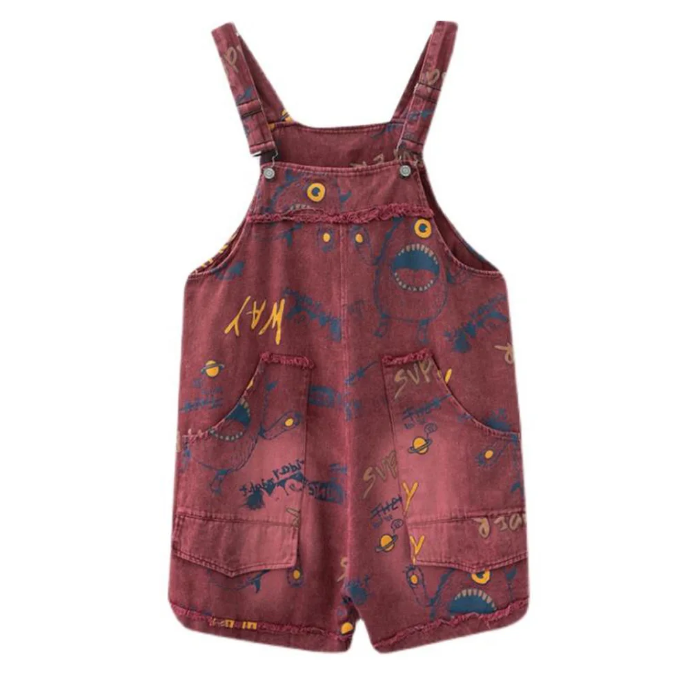 

Женский винтажный джинсовый комбинезон, красный хлопковый комбинезон с широкими штанинами, короткие джинсовые комбинезоны, лето 2023