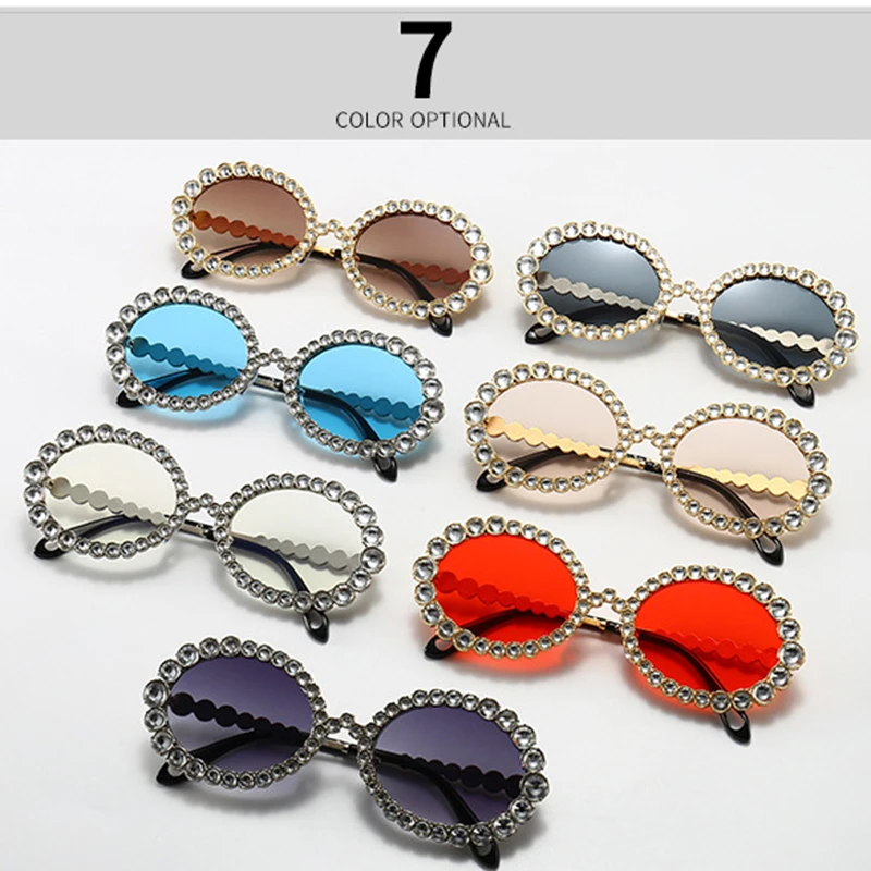 

2020 New Brand Design Fashion Sexy Round Sunglasses Women Vintage Gradient Pearl Crystal Frame Eyewear Sun Glasses For Female