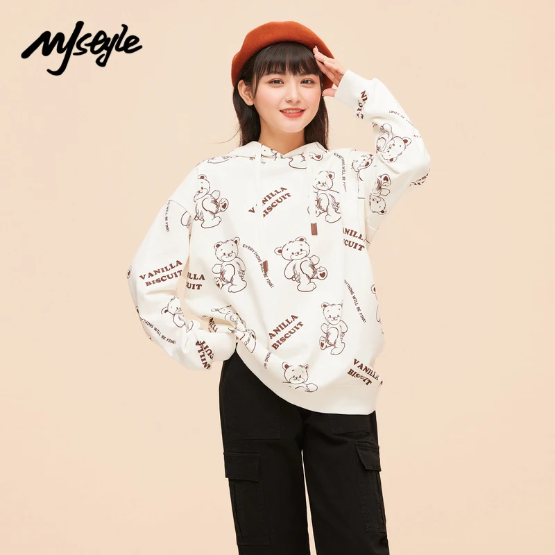 

Mjstyle Winter Girl's Kawaii Warm bear Print White Plush Hoodies Pullovers Sportswear Korean style 821180035