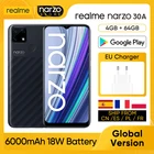 realme Narzo 30A RMX3171 Мобильный телефон Глобальная версия 4GB RAM 64GB ROM MTK Helio G85 6,5 дюйма Отпечаток пальца 6000 мАч 18 Вт Android 10