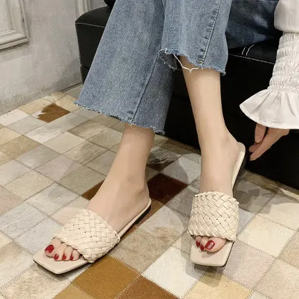 Тапочки США женская пляжная обувь летние модные плетеные сандалии на плоской