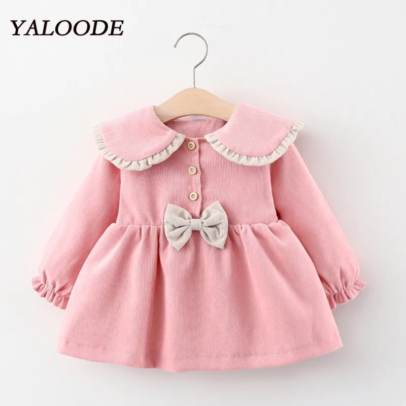 Autumn New Baby Girl Dress Big Bow Warm Party Princess Long Sleeve Corduroy Thicken Dresses Infant Kids Clothes | Детская одежда и